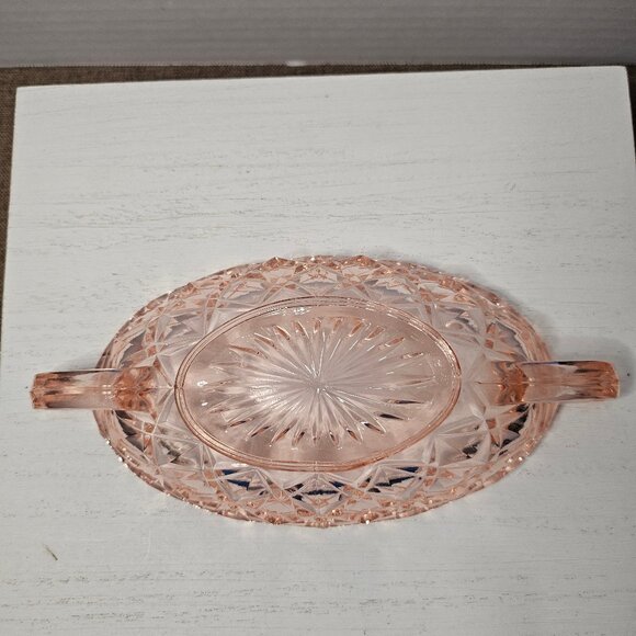Oval Pink Depression Era Imperial Glass Dish With Handles - Picture 7 of 8